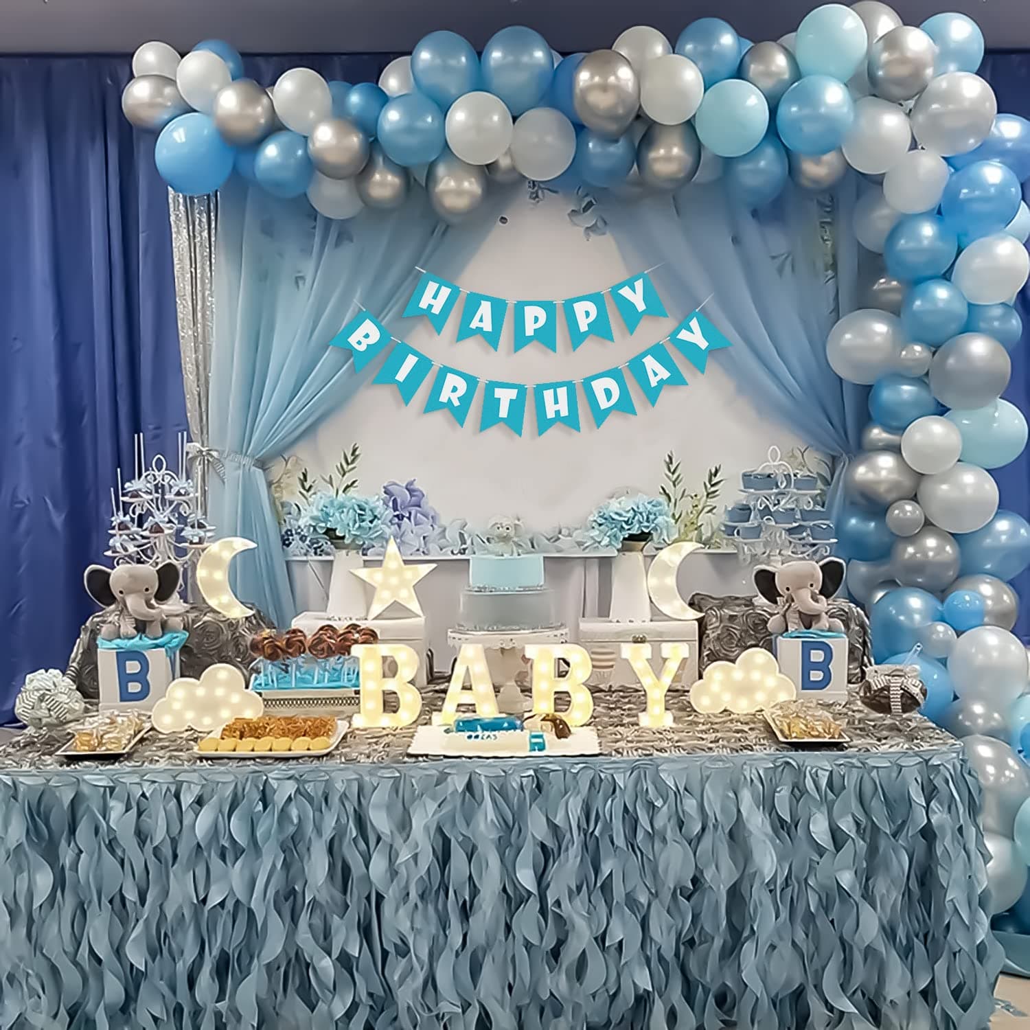 Creative birthday setups with balloon arches, themes and full decoration.