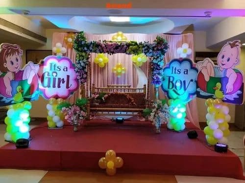 Traditional haldi and baby shower setups full of colour and meaning.